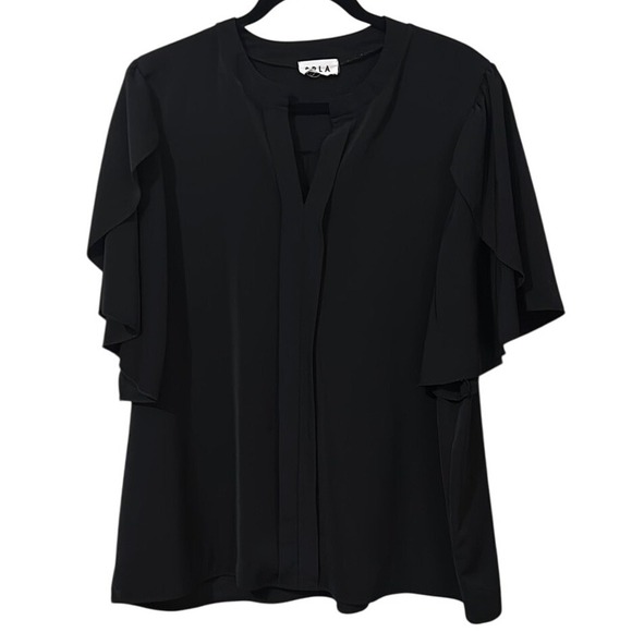 SPLA Flutter Sleeve‎ Blouse Black Ruffled Relaxed Fit - Picture 1 of 5